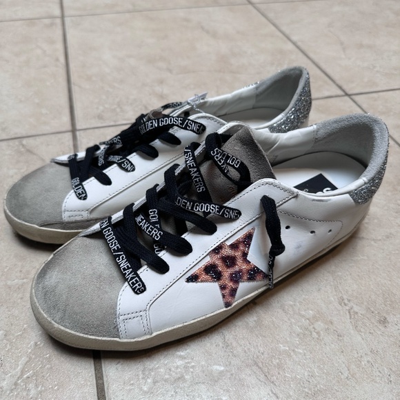 Golden Goose - Women's Super-Star LTD w/Leopard Print and Swarovski Crystal Star - Picture 6 of 10